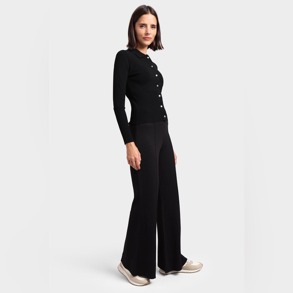 Minnie Rose Cotton Blend Wide Leg Flare Black Pants